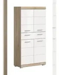 Ebuy24 Lambada Hochschrank Bad 4 T&uuml;ren, 1 Schublade Wei&szlig; hochglanz, Eiche Dekor.