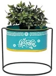 DanDiBo Blumenhocker mit Topf Metall Stehend Blau Oval 27 cm Blumenst&auml;nder 96526 M
