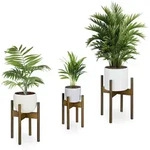 Relaxdays Pflanzenst&auml;nder Bambus 3er Set, &Uuml;bertopfst&auml;nder innen, Blument&ouml;pfe D