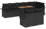 vidaXL 9-teiliges Gartenset mit Kissen in Schwarz, aus Poly-Rattan und Akazie.