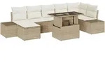 vidaXL 8-teiliges Garten-Sofa-Set mit Kissen in Beige aus Poly Rattan