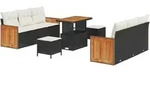 vidaXL 9-teiliges Garten-Sofa-Set mit Kissen Schwarz Poly Rattan Akazie