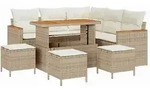 vidaXL Garten-Sofa-Set mit Kissen mit Speicher Beige Poly Rattan