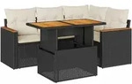 vidaXL 5tlg. Garten-Sofagarnitur mit Kissen Schwarz Poly Rattan Akazie