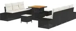 vidaXL Garten-Sofa-Set mit Kissen 10 pcs Schwarz Poly Rattan
