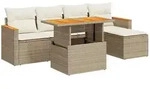 vidaXL 6-tlg. Garten-Sofagarnitur mit Kissen Beige Poly Rattan Akazie
