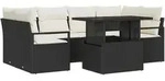 vidaXL 7-teiliges Garten-Sofa-Set mit Kissen in Schwarz aus Poly Rattan
