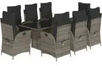 vidaXL 9-tlg. Garten-Essgruppe mit Kissen Grau Poly Rattan