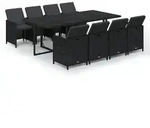 vidaXL 9-tlg. Garten-Essgruppe mit Kissen Poly Rattan Schwarz