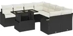 vidaXL Garten-Sofa-Set mit Kissen mit Kissen 9 pcs Schwarz Poly Rattan