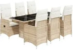vidaXL 7-tlg. Garten-Bistro-Set mit Kissen Beige Poly Rattan