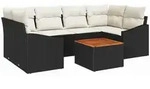 vidaXL Garten-Sofa-Set mit Kissen 7 pcs Schwarz Poly Rattan