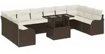 vidaXL Garten-Sofa-Set mit Kissen mit Kissen 11 pcs Braun Poly Rattan