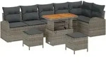 vidaXL 9-teiliges Garten Sofa Set mit Kissen Grau Poly Rattan Akazie