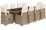 vidaXL 11-tlg. Garten-Bistro-Set mit Kissen Beige Poly Rattan