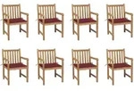 vidaXL Gartenst&uuml;hle 8 Stk. mit Weinroten Kissen Massivholz Teak