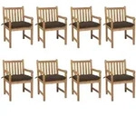 vidaXL Gartenst&uuml;hle 8 Stk. mit Taupe Kissen Massivholz Teak