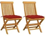 vidaXL Gartenst&uuml;hle mit Roten Kissen 2 Stk. Massivholz Teak
