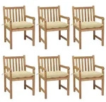 vidaXL Gartenst&uuml;hle 6 Stk. mit Cremewei&szlig;en Kissen Massivholz Teak