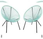 DELUKE Gartenstuhl 2er Set SVEN Kunstgeflecht - Kunststoff, Mint | Relaxsessel