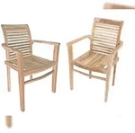 DELUKE Gartenstuhl 2er Set MEIKE mit Armlehnen - Teak, Natur | Stapelstuhl...