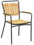 DELUKE Gartenstuhl 4er Set MARTA - Teak, Schwarz | Stapelstuhl Wetterfest