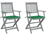 vidaXL Klappbare Gartenst&uuml;hle 2 Stk. mit Sitzkissen Massivholz Akazie