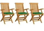 vidaXL Gartenst&uuml;hle mit Gr&uuml;nen Kissen 3 Stk. Massivholz Teak