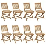 vidaXL Klappbare Gartenst&uuml;hle 8 Stk. mit Kissen Massivholz Akazie