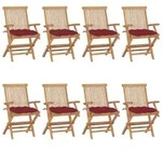 vidaXL Gartenst&uuml;hle mit Weinroten Kissen 8 Stk. Massivholz Teak