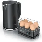 Arendo Fr&uuml;hst&uuml;cks-Set Edelstahl Wasserkocher 1,5l, 6er Eierkocher, Schwarz