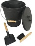 Relaxdays Ascheeimer mit Deckel, 20 Liter, inkl. Aschebesen & Kaminschaufel,