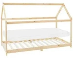 ML-Design Kinderbett 90x200 cm Natur mit Matratze H:10 cm, Dach & Lattenrost,