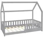 ML-Design Kinderbett 80x160 cm Hellgrau mit Rausfallschutz, Dach & Lattenrost,