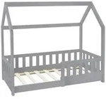 ML-Design Kinderbett Hausbett 70 &times; 140 cm Hellgrau mit Rausfallschutz, Dach &