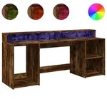 vidaXL LED-Schreibtisch R&auml;uchereiche 200x55x91 cm Holzwerkstoff