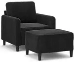 vidaXL Sessel mit Hocker Schwarz 60 cm Samt