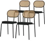 ML-Design Esszimmerst&uuml;hle 4er-Set Schwarz &ndash; gepolsterte Rattanst&uuml;hle mit