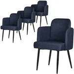 ML-Design Esszimmerst&uuml;hle 4er Set Dunkelblau, Stoff, Armlehnen & Rattan-Optik