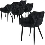 ML-Design &ndash; Esszimmerst&uuml;hle 6er Set &ndash; Schwarz Samt | gesteppter Sitz, Arm-...