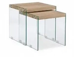 Relaxdays Satztisch 2er Set, massive Tischplatte, edle Glas Beistelltische,