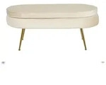 SalesFever Sitzpouf | oval | Bezug Samt-Stoff beige | Gestell Metall goldfarben...
