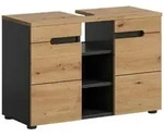 Ebuy24 Canu Waschbeckenunterschrank 2 T&uuml;ren, 3 Regale Eiche Dekor, grau.