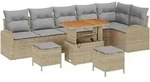 vidaXL Garten-Sofa-Set mit Kissen 9 pcs Beige Poly Rattan