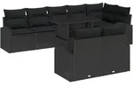 vidaXL 9-teiliges Garten-Sofa-Set mit Kissen in Schwarz aus Poly Rattan