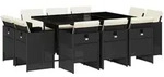 vidaXL 11-tlg. Garten-Essgruppe mit Kissen Schwarz Poly Rattan