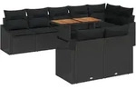 vidaXL 9-teiliges Garten-Essensemble mit Kissen in Schwarz aus Poly Rattan und Akazie