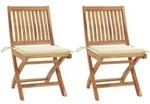 vidaXL Gartenst&uuml;hle 2 Stk. mit Cremen Kissen Teak Massivholz