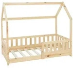 ML-Design Kinderbett Hausbett 70 &times; 140 cm Natur mit Rausfallschutz, Dach &