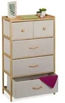 Relaxdays Kommode, Bambus, 5 Stoffschubladen, Flur, Schlafzimmer, HBT 94 x 58 x 32,5